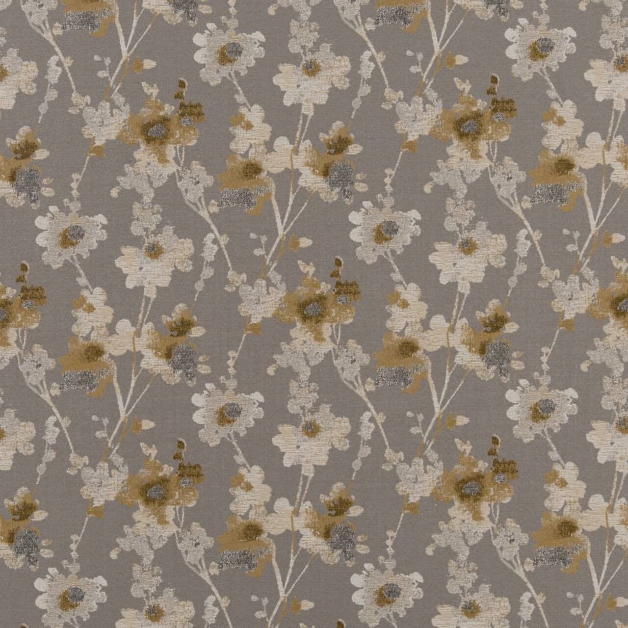 Hazelwood - Gold & Yellow,Grey & Silver Floral Upholstery Fabric 54 Inches"